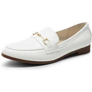 Dream Pairs Women's White-pu Faux Leather Comfortable Flats Penny Loafers